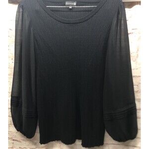 Ryan Wythe Sweater Blouse Size 2X Sheer Sleeves  Crew Neck Pullover Black